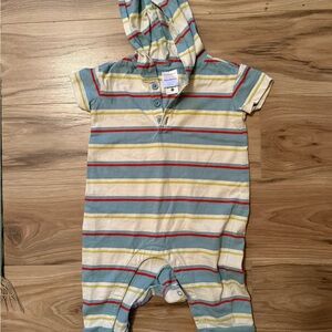 Striped Hooded Baby Romper